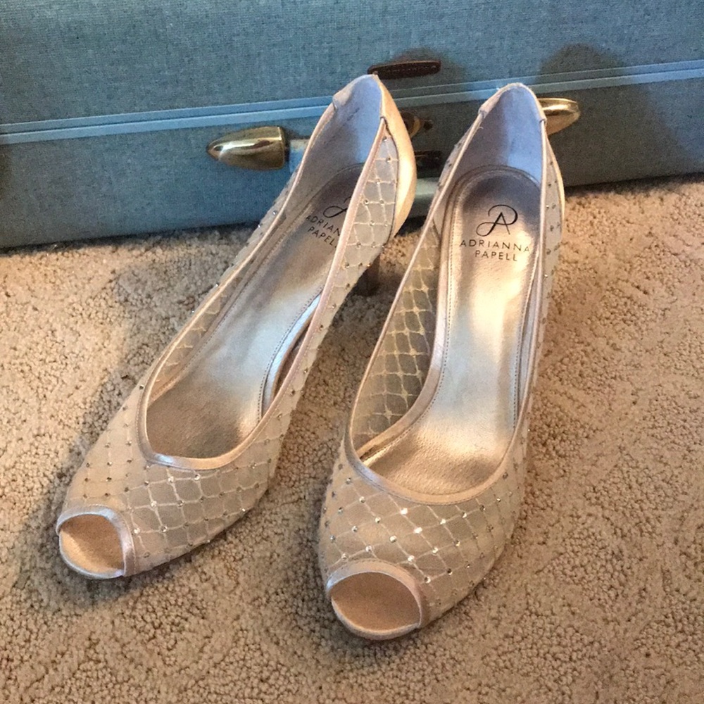 Champagne gold peep toe high heels, size 11